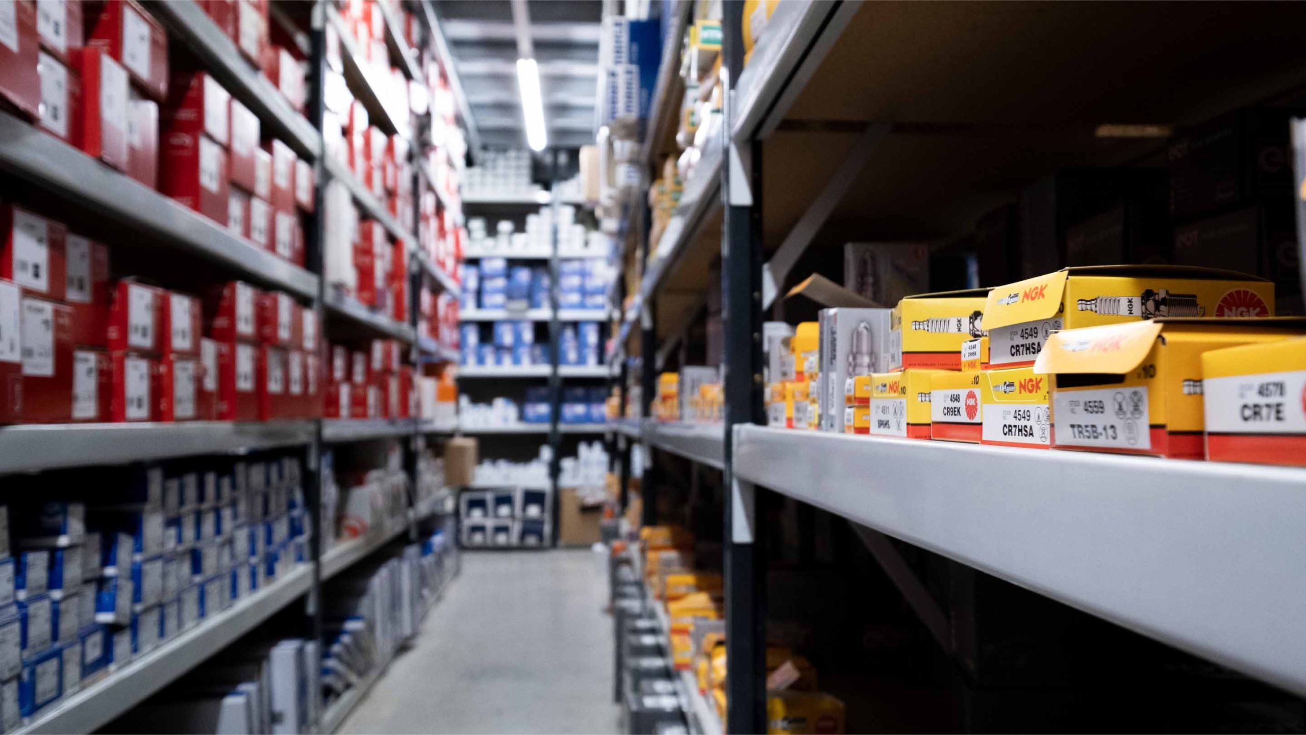 Full shelves of car parts at Pat Williams in Barnstaple North Devon