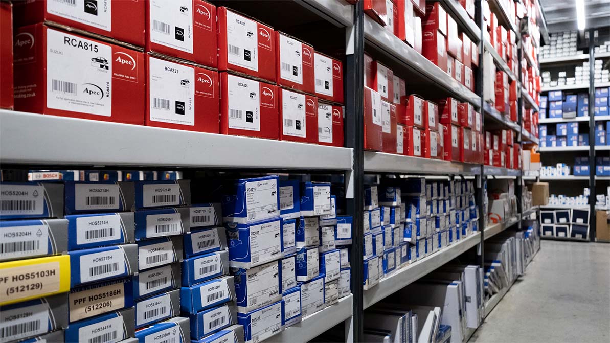 Full shelves of car parts at Pat Williams in Barnstaple North Devon